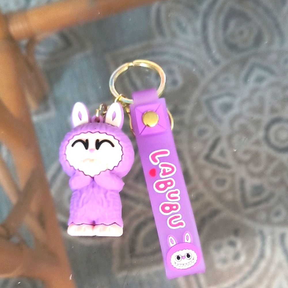 Labubu Bashful Purple Bunny Monster Keychain W Double Clip